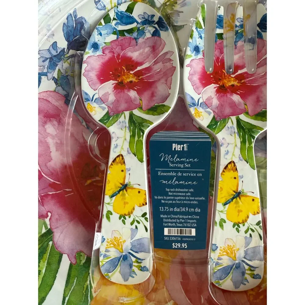 NWT Pier 1 Melamine Salad Bowl Dish‎ Serving Set Summer Floral Butterflies 14